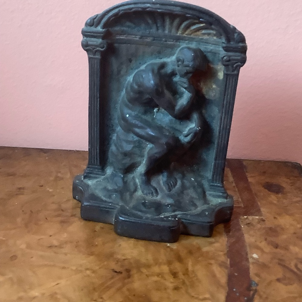 Vintage Cast Iron Bookend The Thinker RodinHeavy 2.10 lbs Single Door Stopper